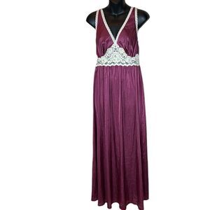 Miss Elaine vintage babydoll slip dress nightgown maxi length lace